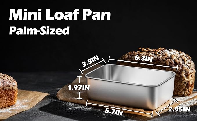 Leonyo Stainless Steel Mini Loaf Pans for Baking, 6 Pack 6.3x3.5IN Small Bread Pans for Meatloaf, Metal Mini Loaf Tins for Banana Bread Baking Homemade Brownies Smaller Loaves, Dishwasher Safe