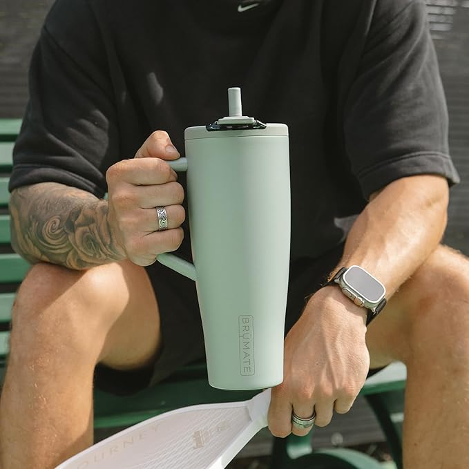 BrüMate Era Flip 40oz Tumbler with 100% Leakproof Covered Straw Lid | Hygienic Covered Straw | Insulated Stainless Steel Water Bottle with Handle | Cup Holder Friendly | BPA-Free (Rose Taupe)