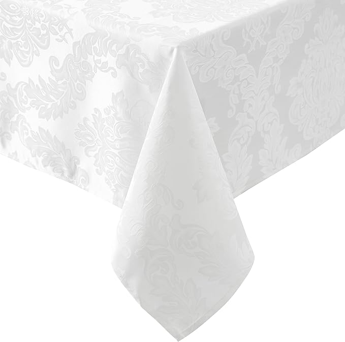 Newbridge Barcelona Luxury Damask Fabric Napkins, Set of 4 Square Napkins, White, 100% Polyester, No Iron, Soil Resistant Dining Room, Party and Banquet Napkins