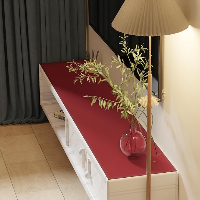 Leather Desk Mat,1.8mm Thick,17x48 Inch Desk Cover,Desk Protector Mat,Dresser Cover Top,Leather Table Cover,Side Table Cover,Office Desk Cover,Office Table Cover(Black+Wine Red,17x48)