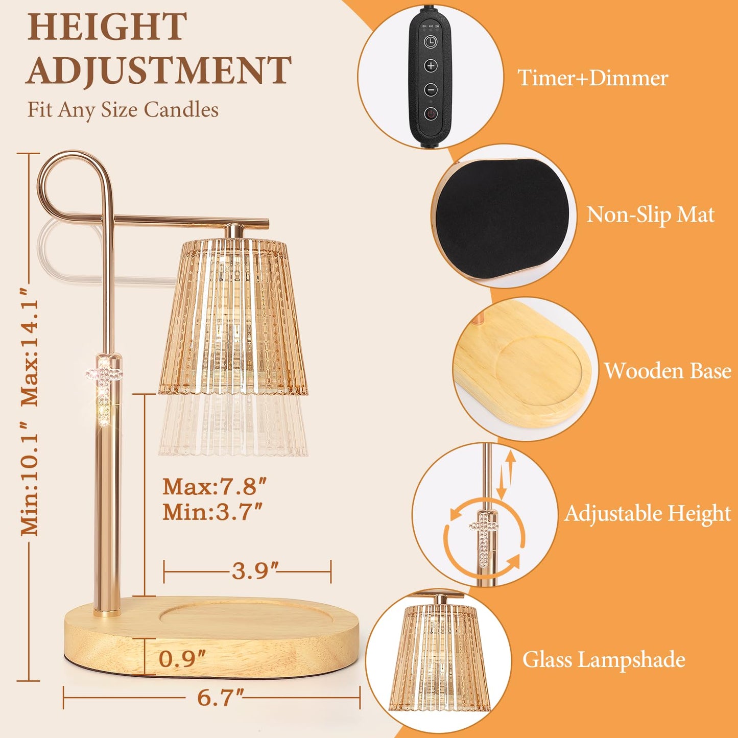 SHARE&CARE Candle Warmer Lamp - Metal Wax Melter with Timer & 4 Dimming Modes, Gift-Ready for Women, Christmas, Birthday (Gold)
