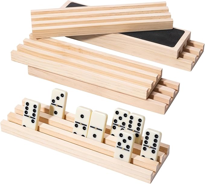 Wooden Domino Holders for Classic Games, Set of 6 Domino Racks for Family Tile Games, Mexican Train Accessories Domino Trays
