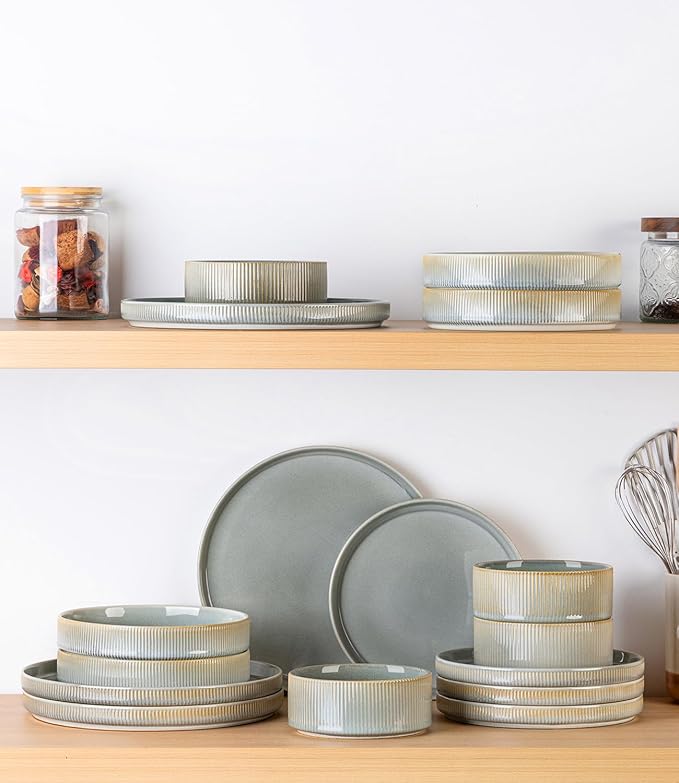 theterra 7.5'' Ceramic Pasta Bowls, Salad Bowls Set of 4, Stoneware Serving Bowls for Fruits, Noodle, Dinner, House-warming Wedding Present, Desert Sage