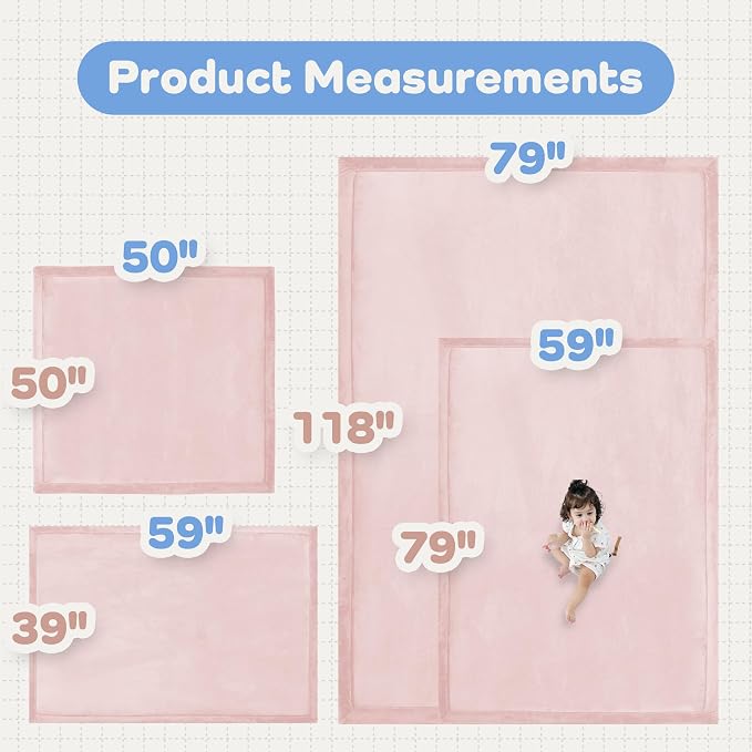 1.5" Thick Padded Baby Play Mat for Floor Tummy Time, Pro Soft Foam Activity Playroom Playmats, Easy Care with Non-Slip Safe for Infant Toddler Kids Crawling 59"x 71" (Pink)
