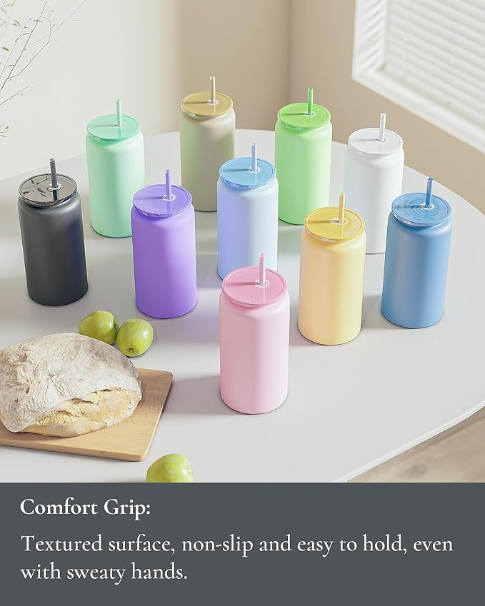 16oz Glass Cups With Lids and Straws, Stainless Steel Beer and Iced Coffee Cup, Smoothie Drinking Cup, Dark Blue (Textured Matte Finish, Not Sublimatable)