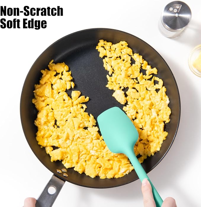 3-Piece Silicone Spatula Scrapers: Doosu 600°F Heat Resistant Food Grade Kitchen BPA Free Rubber Baking Cooking Tool Nonstick Utensil Set for Mixing, Scraping, Folding, Stirring, Serving (Aqua Sky)
