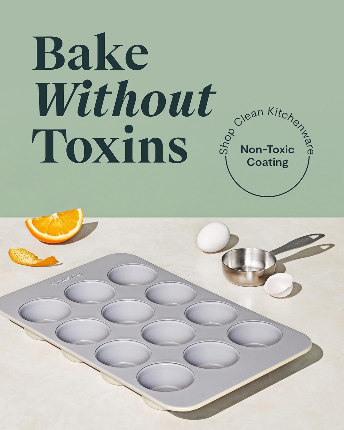 Caraway Non-Stick Ceramic 12-Cup Muffin Pan Duo - Naturally Slick Ceramic Coating - Non-Toxic, PTFE & PFOA Free - Perfect for Cupcakes, Muffins, and More - Slate