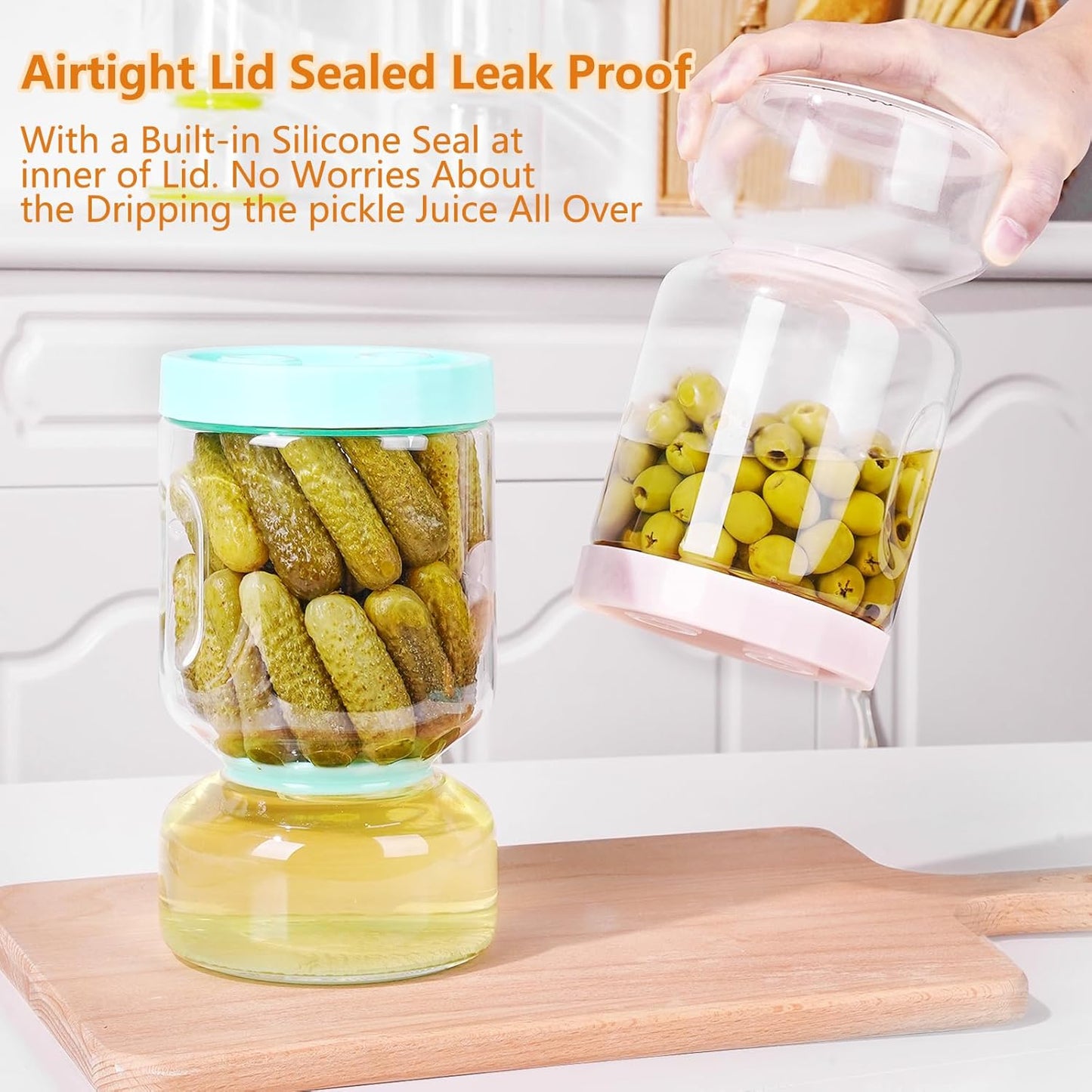 ZENS Pickle Jar with Strainer Flip, 51oz Pickle Container Pickle Juice Separator Hourglass Jar for Olive Keeper, Leakproof Glasss Pickle Holder Jars for Pickling Dill Sliced Storage, Gifts for Mom