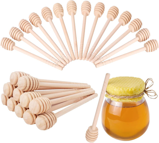 100 PCS Wooden Honey Sticks Dipper 6 Inch, Individually Wrapped Mini Honeycomb Honey Stirrer Stick For Honey Jar Dispense Drizzle Honey and Wedding Party Favors Gift