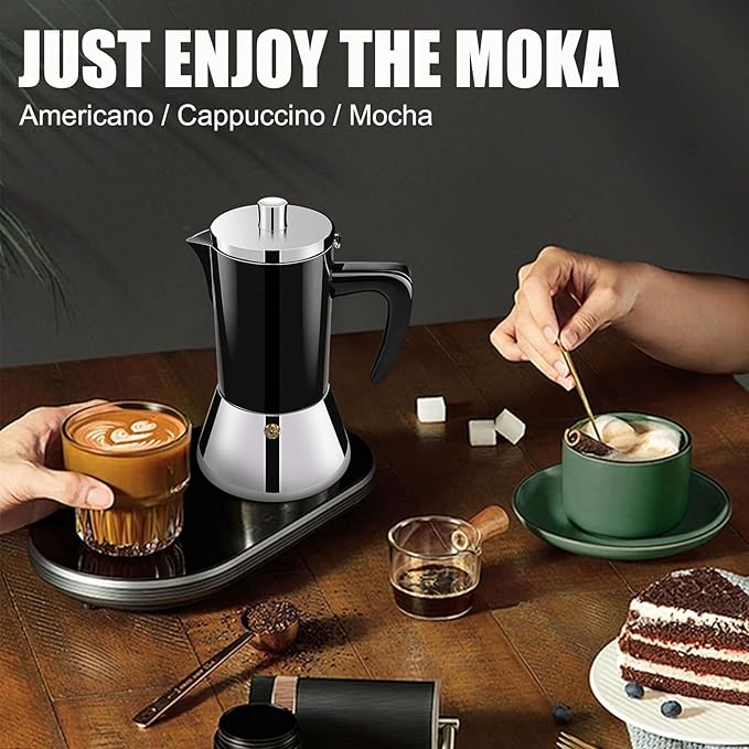 12 Cup Thickened 304 Stainless Steel Moka Pot Stovetop Espresso Maker Cafeteras Italian Percolator Espress Makers Capable Greca Mocha Coffee Machine for Induction Home and Camping 600ml 20oz