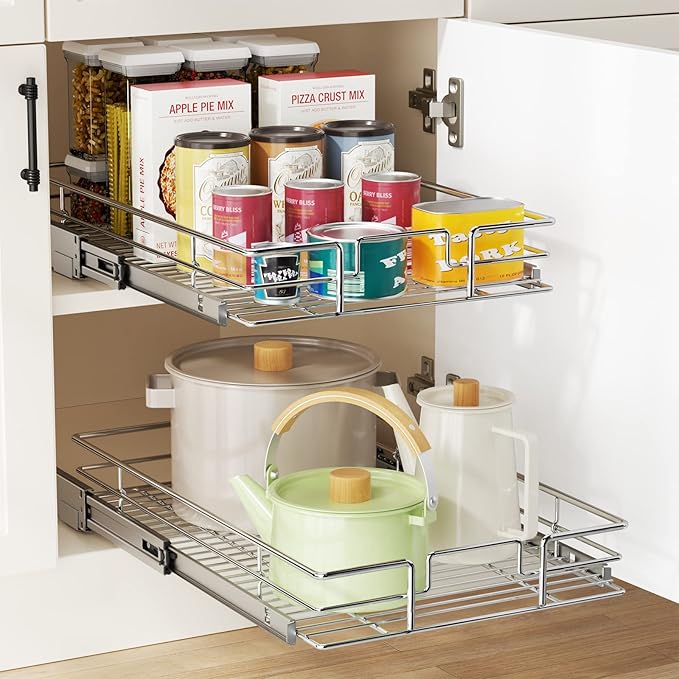 LOVMOR Pull Out Cabinet Organizer 14½" W x 21½" D, Kitchen Cabinet Pull Out Shelves Slide Out Storage