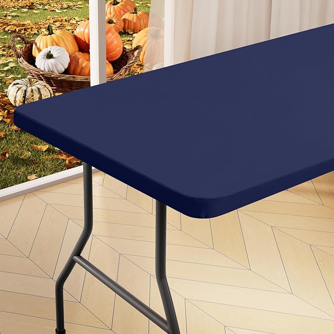 homing Rectangle Table Cloth Cover, Waterproof Polyester Elastic Fitted Tablecloth, Fits for 4 Foot Folding Tables, Washable Table Protector for Picnic, Camping, Outdoor (Navy Blue, 30" x 48")