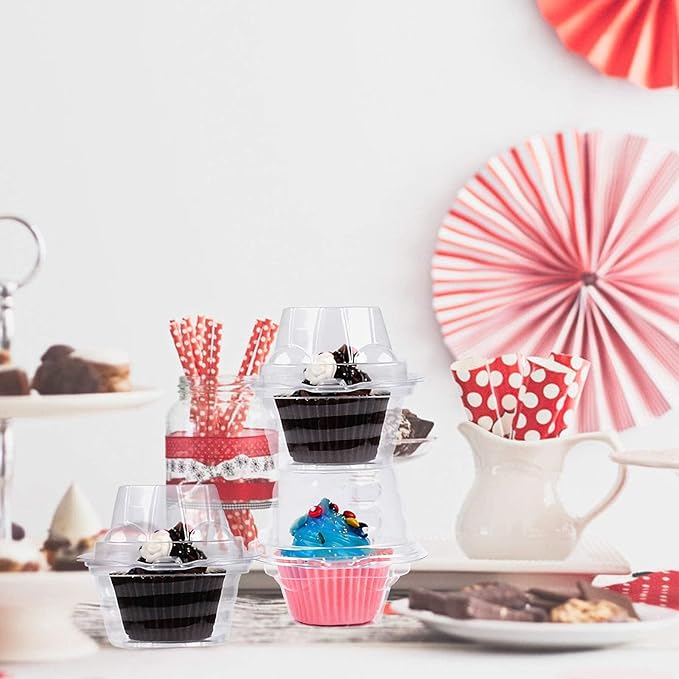 NPLUX 150 Pack Individual Cupcake Containers Plastic Cupcake Boxes Cupcake Holders Stackable Deep Dome Cupcake Carrier