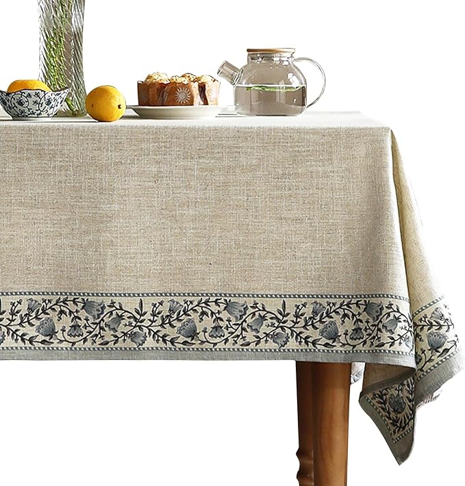 ISAENNE Designer Vintage Linen Elegant Long Tablecloth Rectangular,Chinoiserie Floral Table Cloth,Durable Decor Table Cover for Dining Thanksgiving Kitchen Christmas,63"*102"-Segerman B
