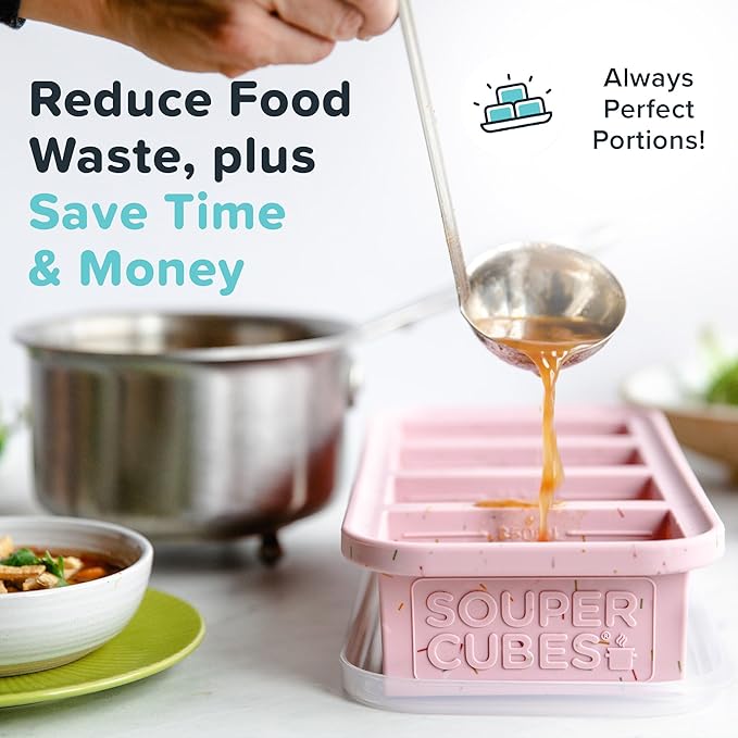 Souper Cubes 1 Cup Silicone Freezer Tray with Lids, Perfect for Storing Broth, Leftovers, Rice, Sauce and More, Silicone Soup Freezer Molds for Meal Prepping - Cotton Candy - 2-Pack