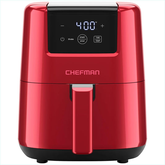 CHEFMAN 2 Qt Mini Air Fryer – Digital Space-Saving Compact Air Fryer with Nonstick and Dishwasher Safe Basket, Quick & Easy Meals in Minutes, Features Digital Timer and Shake Reminder – Red