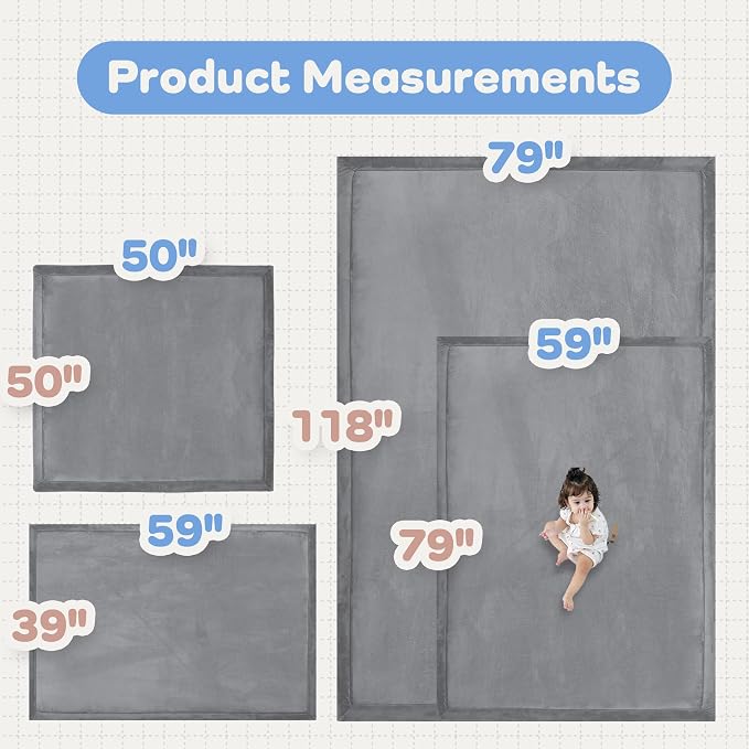 1.5" Thick Padded Baby Play Mat for Floor Tummy Time, Pro Soft Foam Activity Playroom Playmats, Easy Care with Non-Slip Safe for Infant Toddlers Crawling 71"x 79" (Dark Grey)