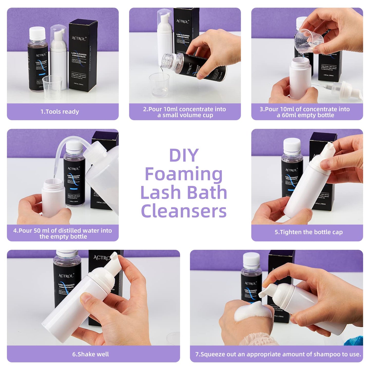 Eyelash Shampoo Concentrate 100ml Lash Extensions Cleanser Concentrate Unscented Natural Foaming Shampoo DIY Wash for Extensions Lashes with Salon Home Care-Makes 60ml Bottles