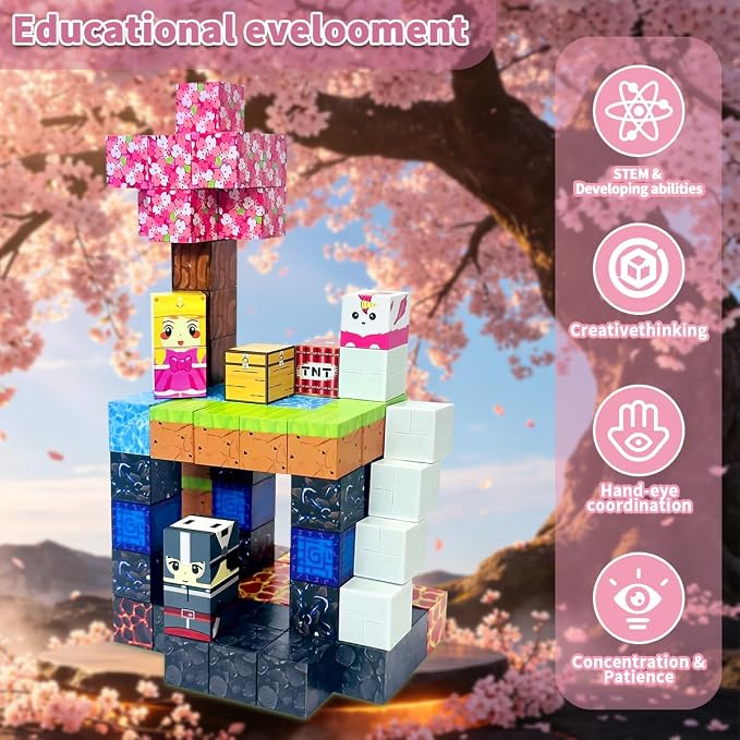 200PCS Magnetic Blocks - Magnet Cubes, Lava Theme Magic Portal Set, Fade-Resistant STEM Sensory Building Bricks, Non-Toxic Montessori Construction Toys for 3+ Year Old Girls & Boys