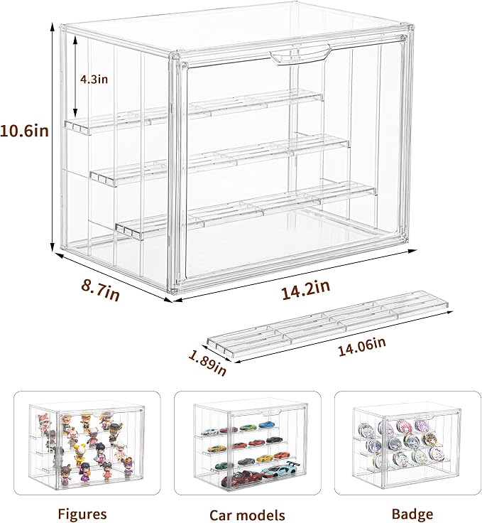 Display Case for Collectibles 4 Layer Updated Adjustable Acrylic Display Case with Magnetic Door Clear Stackable Display Box Hobby Display Cases for Figures, 1 Pack