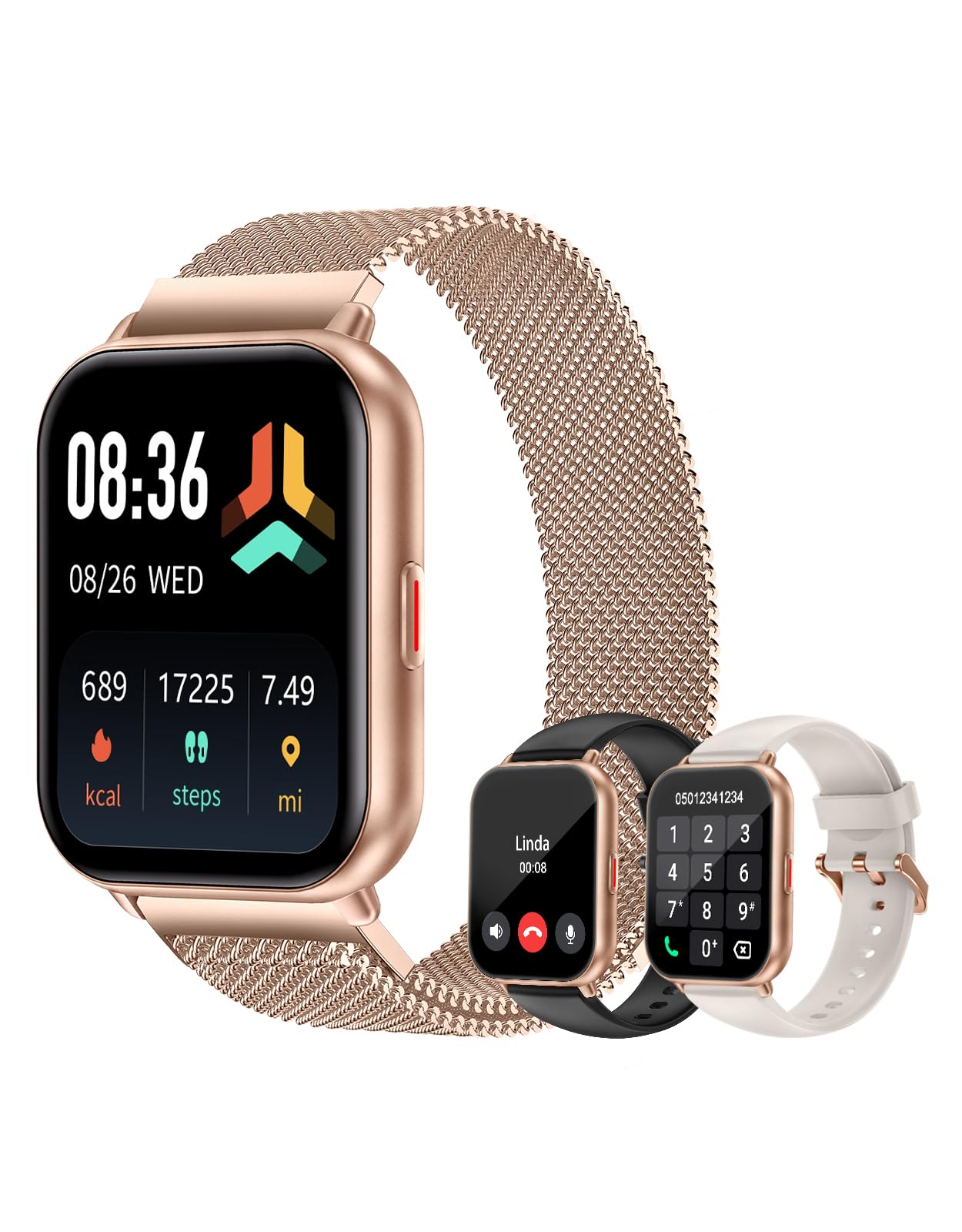 Smart Watches for Women Men (Answer/Make Calls, 3 Bands), 1.85" Fitness Tracker Watch for iPhone/Android Phones with Heart Rate Monitor Sleep/Steps Tracker 100+ Sports Pedometer Waterproof Gold
