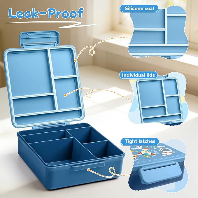 REDSHELL Bento Lunch Box for Kids Set, Leakproof Food Jar Pail with Insulated Bag, Toddler Snack Container Lunchbag Boys Daycare, Back to School Lunchbox Kit, Includes Bottle Holder Strap, Dark Blue