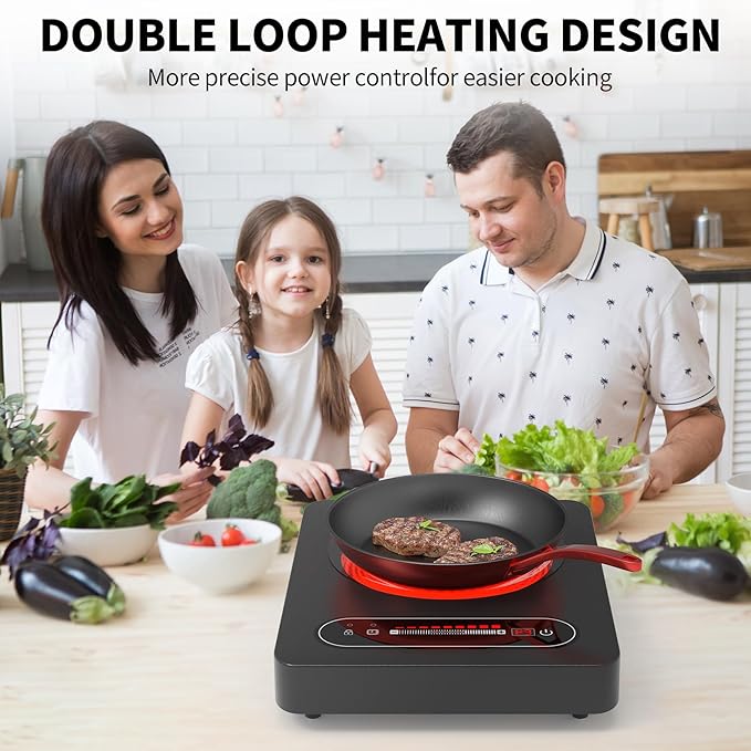 VBGK Single Burner Electric Cooktop,110V 1800W Electric Stove Top with LED Touch Control,10 Power Levels, 4 hTimer, Safety Lock,single burner cooktop Overheat protection