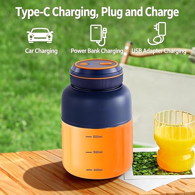 Portable Electric Juicer Cup with Zero Cord Hassle,Wireless Personal Juicer Cup USB Rechargeable Blender,38-Blades,Quiet Operation, Leakproof Lid,40 Seconds,for Shakes and Smoothies (Blue-45 Oz)