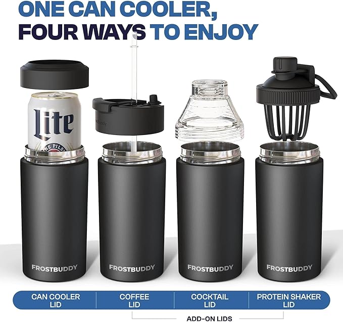 Frost Buddy Universal Buddy Can Cooler - Fits All - For Regular 12 & 16 oz or Slim-Size Bottles - Insulated Double-Walled Stainless Steel (Orange)
