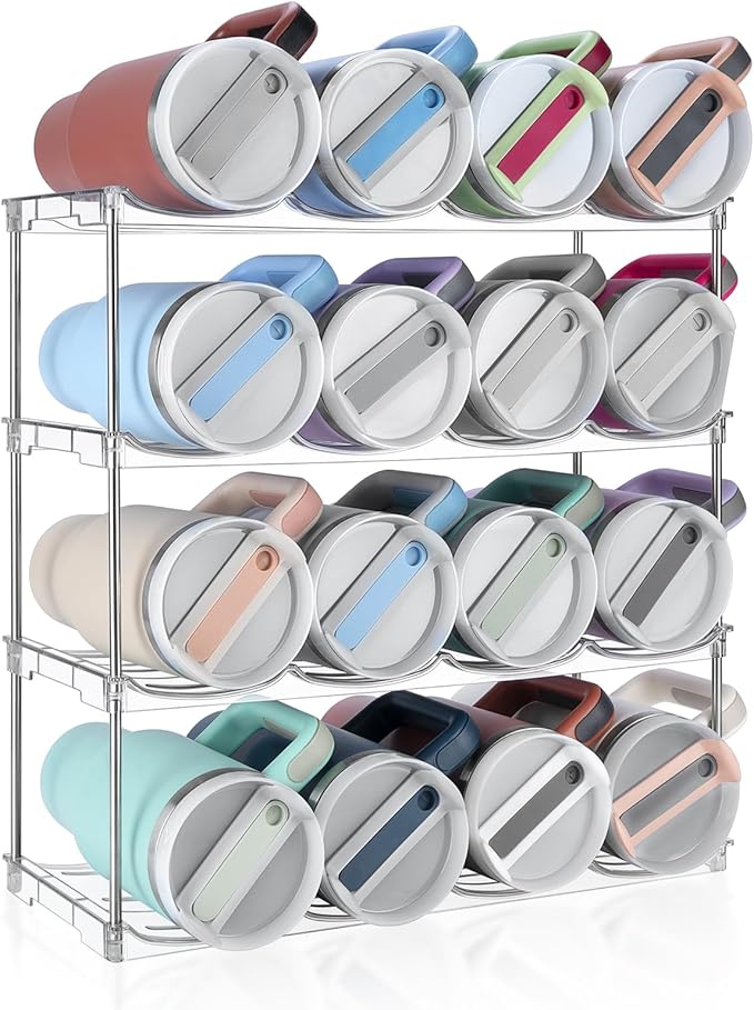 Stackable Water Bottle Organizer, Large Compartment Water Bottle Holder for Stanley 40 oz Tumbler, Kitchen Storage Organizer for Stanley Cup Accessories, Tumbler Organizer Wine Rack - Hold 16 Bottles