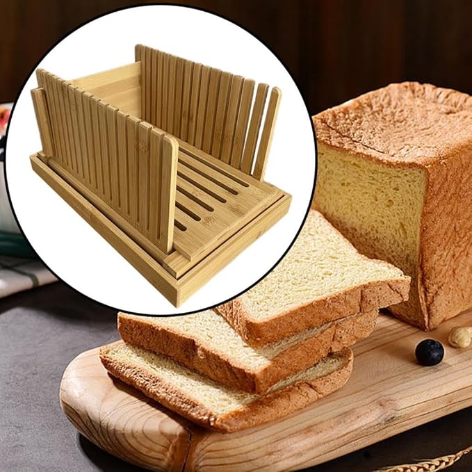 Generic Bamboo Bread Slicing Tool with Crumb Tray for Homemade Loaves, style B