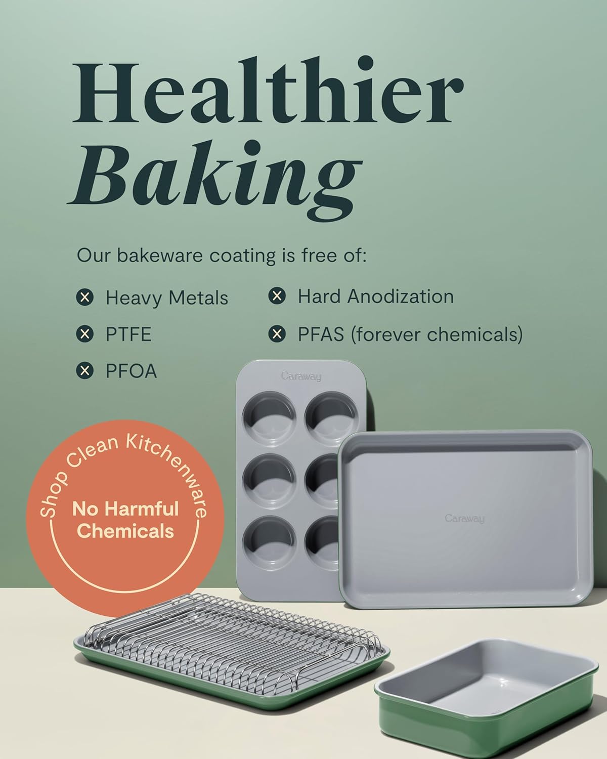Caraway Nonstick Ceramic Small Baking Sheet Duo (9x13”) – Non-Toxic, PTFE & PFOA Free – Oven Safe – Aluminized Steel Core – Mini Sheet Pan for Baking, Roasting & More - Sage