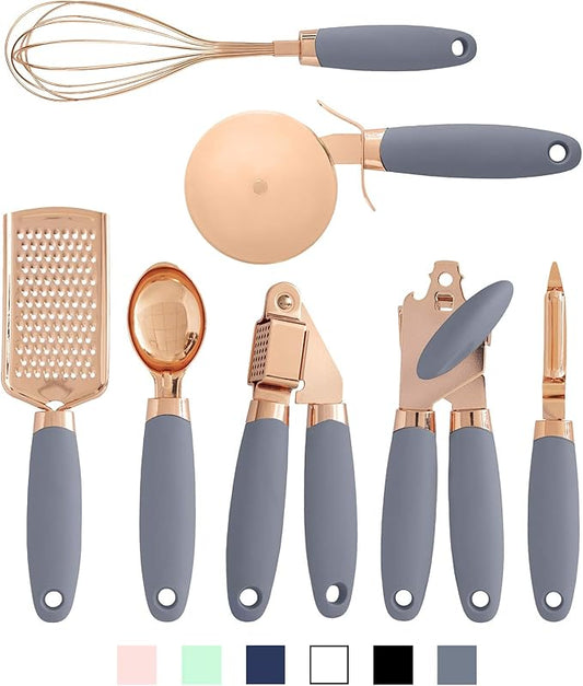 COOK WITH COLOR Kitchen Gadget Set Copper Plated Stainless Steel Utensils with Soft Touch Handles, Copper Grey, 7 Pieces