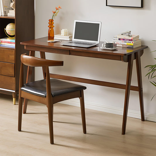 Cttasty Computer Desk with Drawers, Solid Wood Writing Desk, Mid Century Modern Home Office Desks, Oak Study Table, Small Desk for Bedroom, 29.1 H x 39.4 W x 21.7 D Inches, Walnut