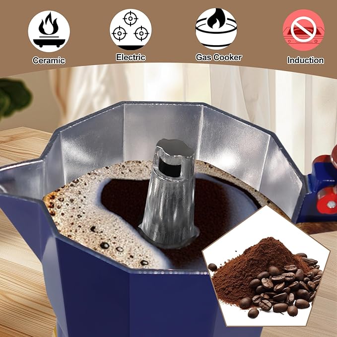 Aluminum 12 Cup 600ml Moka Pot Express Coffee Maker Stovetop Espresso Colorful Coffeemaker Italian Classic Style Brewing Greca Cafe Mocha Machine for Cafeteras Lover Camping Travel and Home Use 20oz
