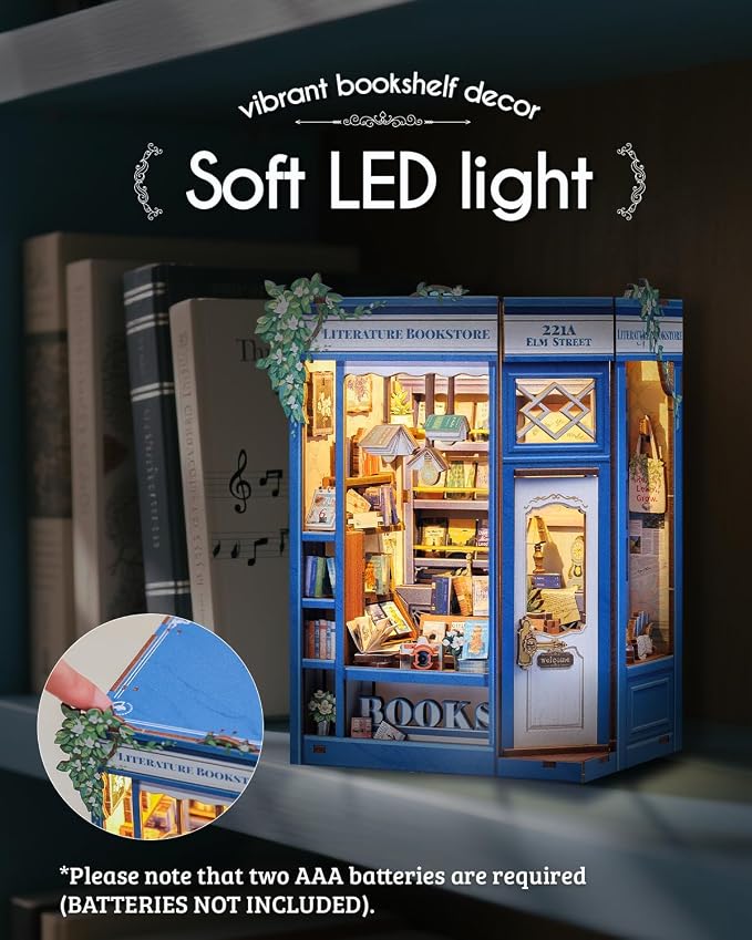 Cutefun Book Nook Kit - DIY Miniature Dollhouse Kit for Adults and Teens, Mini House Building Kit Library with LED Bookshelf Insert Decor Creative Gifts (Literature Bookstore)