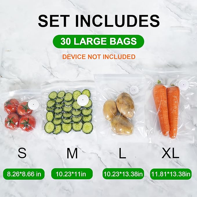 Reusable Vacuum Sealer Bags for Food Storage, 30 Pack BPA-Free (10.23 * 13.38 in), Freezer & Microwave Safe, Odor & Leak Resistant Vacuum Sealer Vacuum Bag