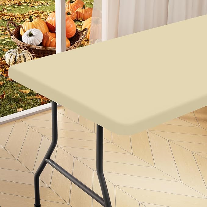 homing Rectangle Table Cloth Cover, Waterproof Polyester Elastic Fitted Tablecloth, Fits for 5 Foot Folding Tables, Washable Table Protector for Picnic, Camping, Outdoor (Champagne, 30" x 60")