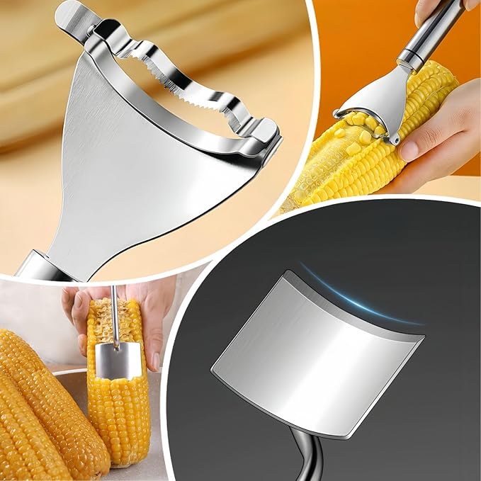 3 Pcs Upgraded Stainless Steel Corn Kitchen Tool set Corn Peeler, Corn Stripper and Corn Holder, The Ideal Gadget for Corn on the Cob in 3 Seconds BCMON