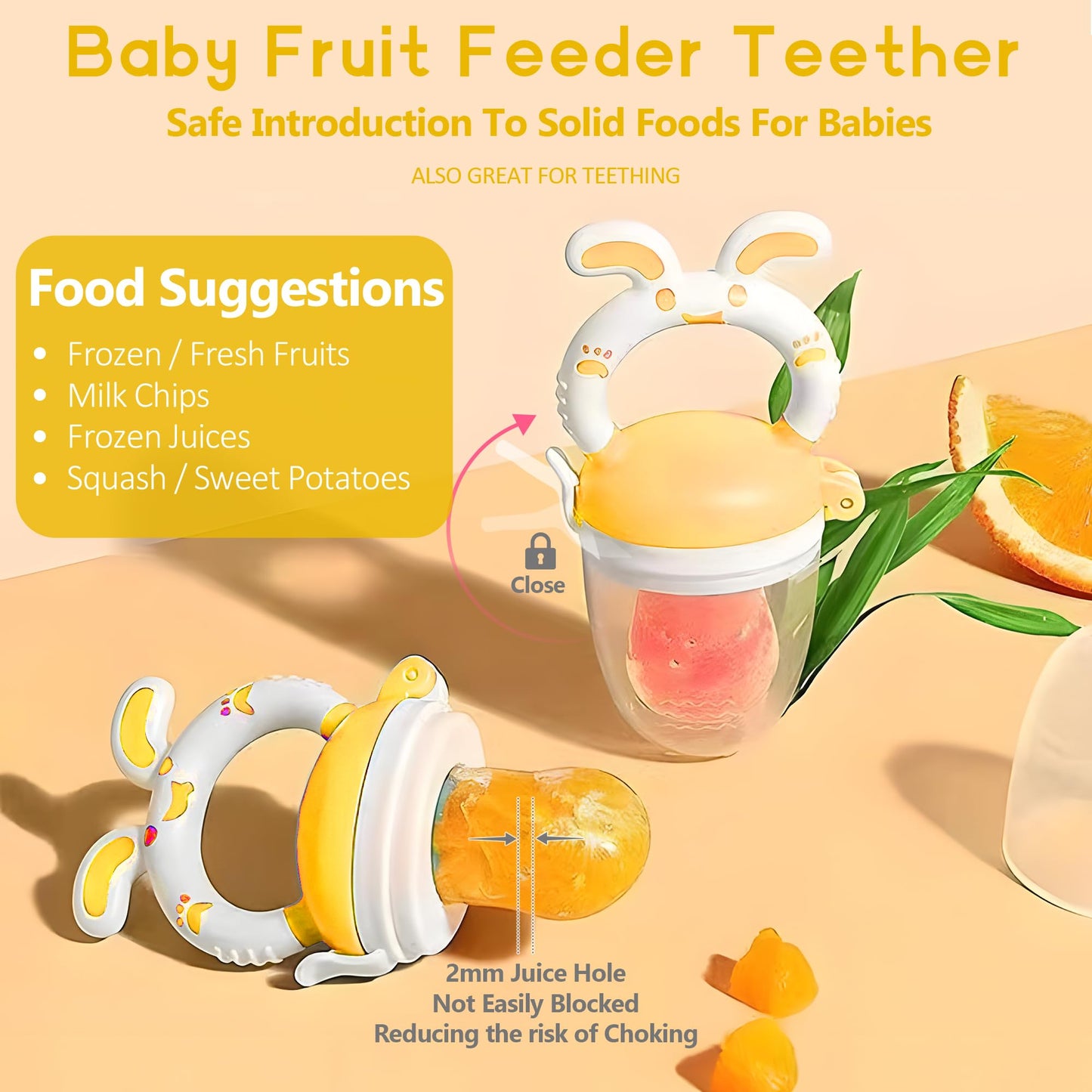 WAJIAYON Easter Bunny Baby Fruit Feeder Pacifier | Infant Fruit Food Feeder Pacifier & Food Dispensing Spoon | Fresh Fruit Teethers for Babies | Silicone Feeder Baby,Gifts for Boys and Girls-Rabbit