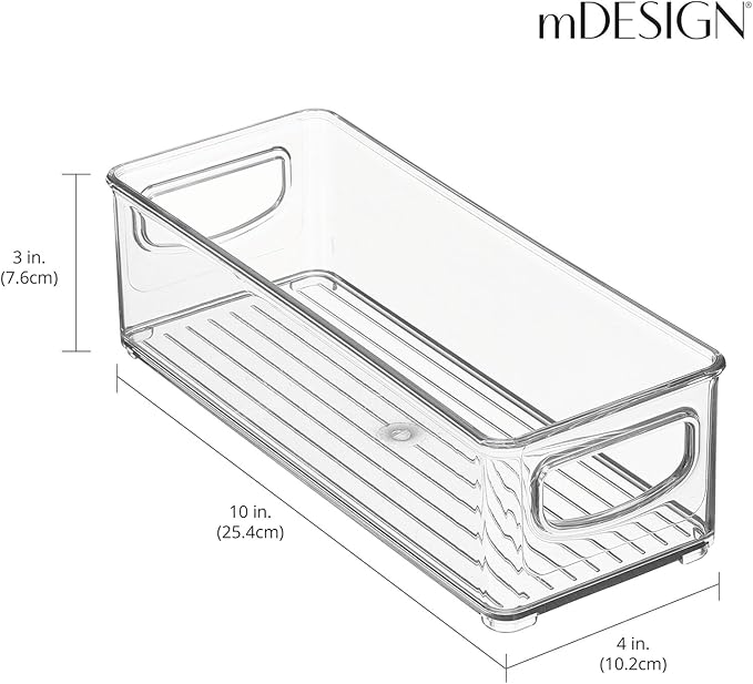 mDesign Small Plastic Office Storage Container Bins with Handles for Organization in Filing Cabinet, Closet Shelf, or Desk Drawers, Organizer for Notes, Pens, Pencils, Ligne Collection, 4 Pack - Clear