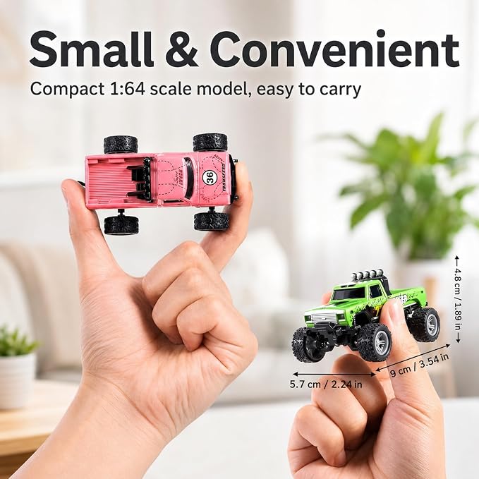 1:64 Scale Mini Remote Control Monster Truck with Trailer | 2.4GHz & App Dual Control, Alloy Mini RC Car with LED Lights, Portable Pocket Toy Car for Kids & Adults, Gift for Boys (Orange)