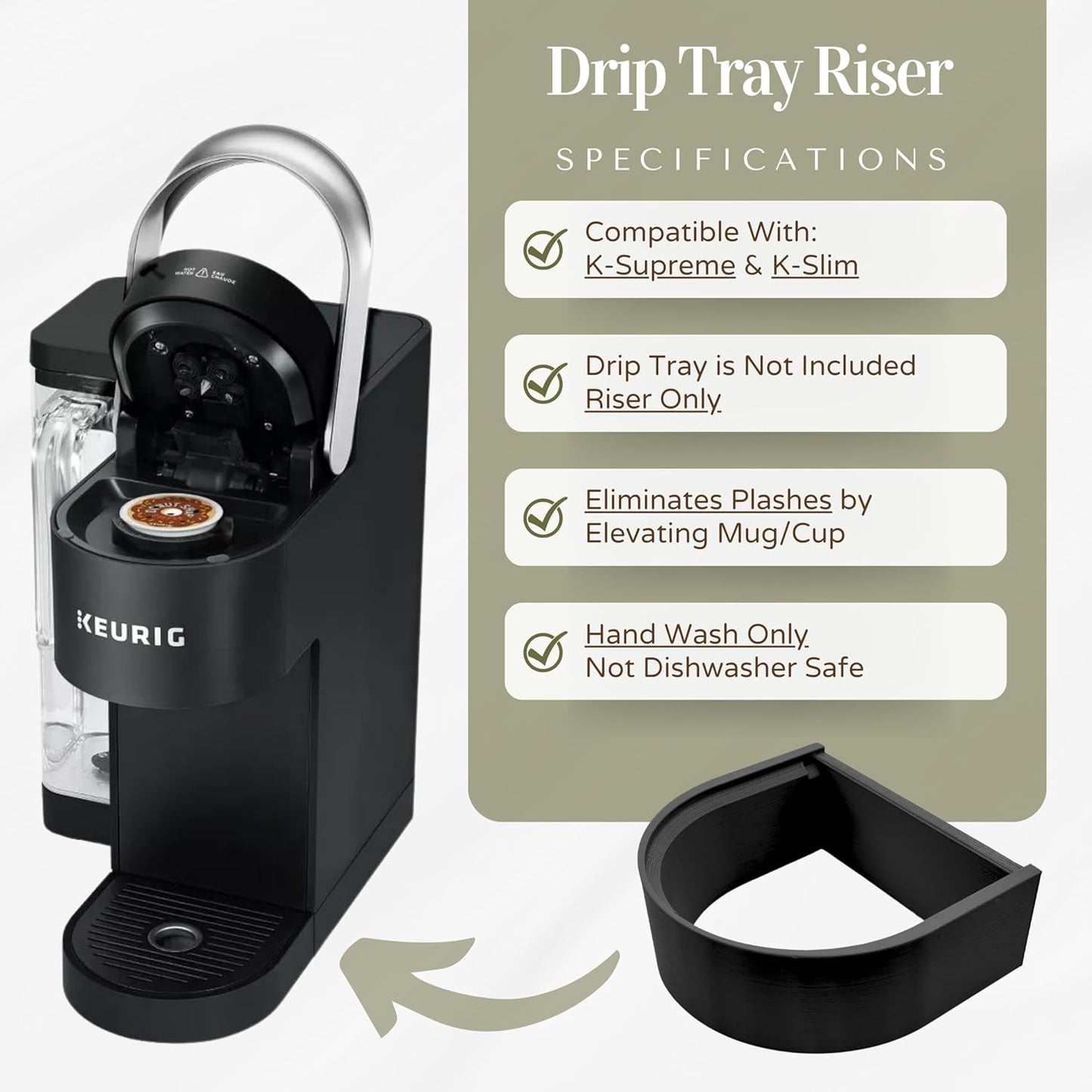 Drip Tray Mug/Cup Riser Made for the Keurig to Reduce Splashes - Riser Only (Black, K-Slim 1.7 inches Tall)