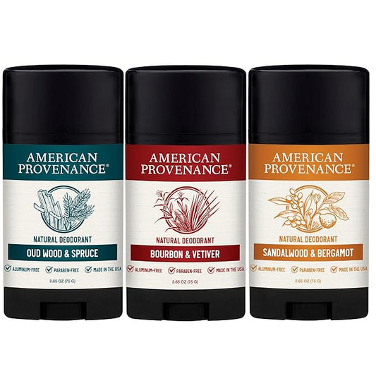 American Provenance Oud Wood & Spruce, Bourbon & Vetiver and Sandalwood & Bergamot Deodorant Bundle
