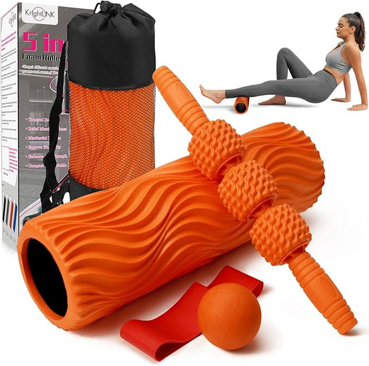 5 in 1 Foam Roller Set Muscle Massage Foam Ripple Roller for Deep Tissue Massage of The Back and Leg Muscles, Relieves Muscle Pain & Tightness, Improves Mobility (Orange)