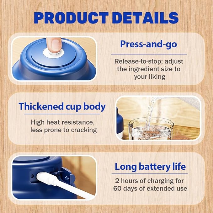Electric Garlic Chopper, 2026 Upgraded Food Processor, USB Rechargeable Portable Wireless Veggie Chopper with 6 Stainless Steel Blades for Garlic Onion Chili Nuts Meat (blue, 250ml)
