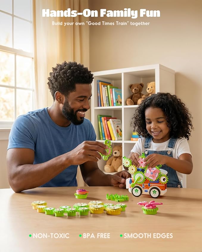 LIGHTDESIRE Toddler Toys Montessori Musical Train Set Gear Building Toys | Creative STEM Toys for 3 4 5 6 Years Old,Electric Rotating Gear Learning Toys with Lights,Birthday Gifts for Toddler Girl Boy