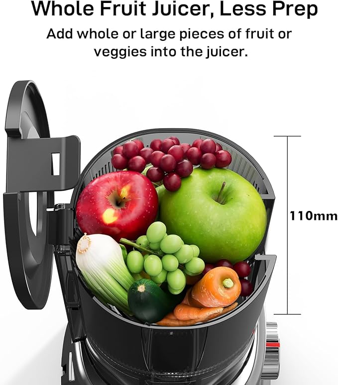 SIFENE Cold Press Juicer Machine, 4.3 Inch Wide Mouth Masticating Juicer For Whole Fruits And Vegetables, Slow Juice Extractor With High Torque Motor, Easy To Clean Brush Included, Gray