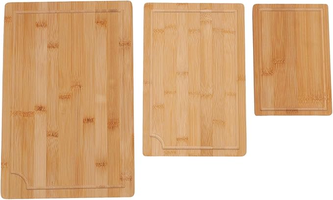 Wood Chopping Board Set With Grooves | Smooth Cleaver Friendly Cutting Boards In Three Sizes For Kitchen Prep And Serving