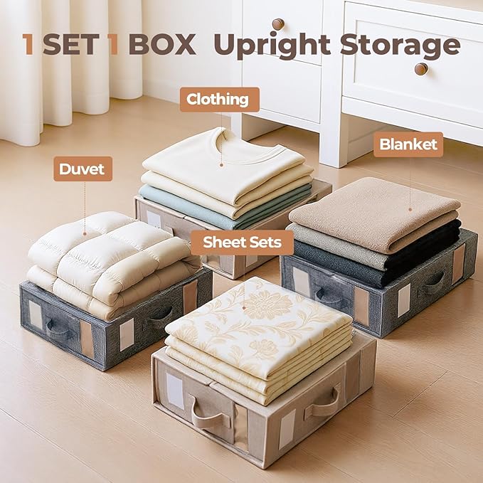 12Pack Sheet Organizers and Storage - King/Queen Size Sheet Storage Organizer with Window, Foldable & Dustproof Sheet Organizer for Linen Closet for Summer Blankets & Sheet Sets,Beige